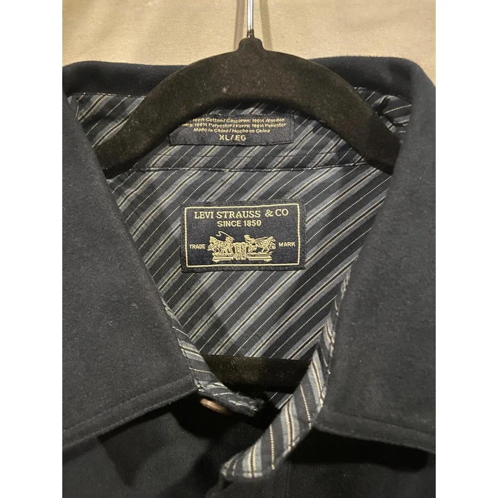 Levi Strauss Men's XL Twill Shirt‎ Jacket Navy Pinstripe Lined Heavyweight